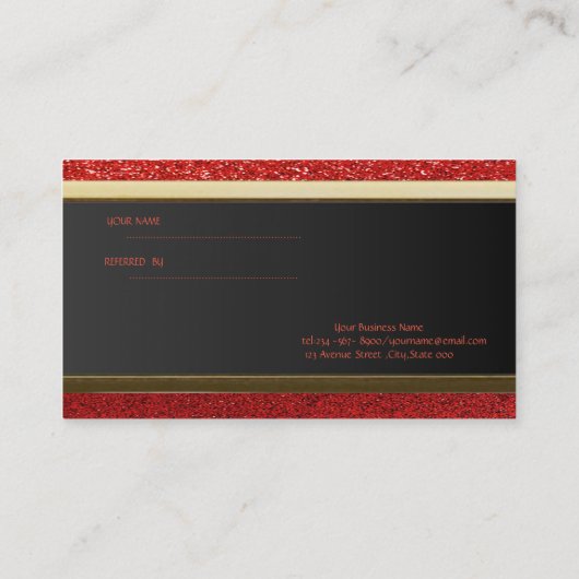シックエレガントレッドきらびやかな紹介カード 紹介カード (裏面)