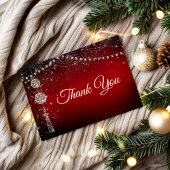 シックエレガントレッドオーナメントクリスマス招待状 サンキューカード