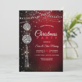 シックエレガントレッドオーナメントクリスマス招待状 招待状 (スタンド正面)