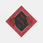 シックエレガントレッドグリッターレッドローゼス誕生日 スタンダードランチョンナプキン (角)