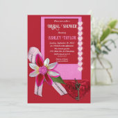 シックエレガントレッドバレンタインロマンチックブライダルシャワー 招待状 (スタンド正面)