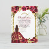 シックエレガントレッドフローラフォトキンセアニラ サンキューカード (スタンド正面)
