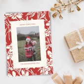 シックエレガントレッドフローラ植物性クリスマスフォト シーズンカード