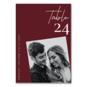 シックエレガントレッドプラムBurgundyの結婚写真 テーブルナンバー (正面)