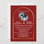 シックエレガントレッド金ゴールドカスタムフォト結婚ズ 招待状 (正面)