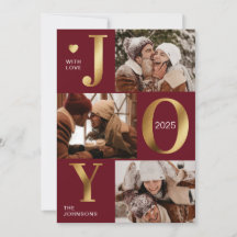 シックエレガントレッド金ゴールドフォトコラージュ喜びクリスマス