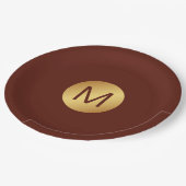 シックエレガントレッド&金ゴールドモノグラムイニシャル ペーパープレート (アングル)