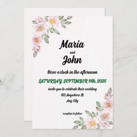 シックエレガントロマンチッククラシックミニマリストPink Inv 招待状 (正面/裏面)