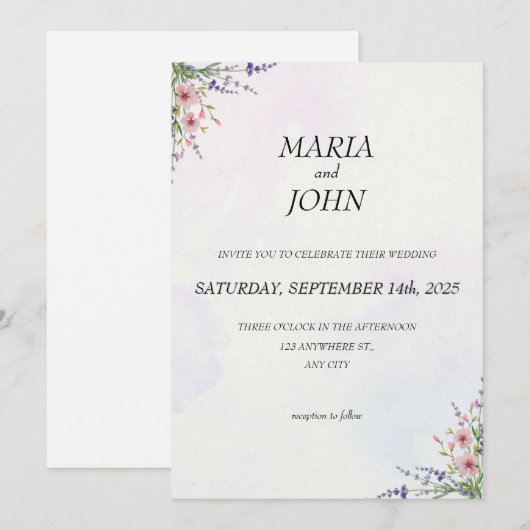 シックエレガントロマンチックミニマルクラシックリストカラフル 招待状 (正面/裏面)