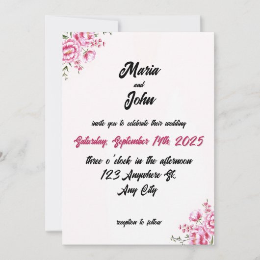 シックエレガントロマンチックミニマルクラシックリスト赤面 招待状 (正面)