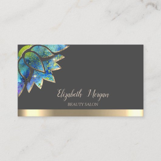 シックエレガントロータス金ゴールドストライプ美しい 名刺 (正面)