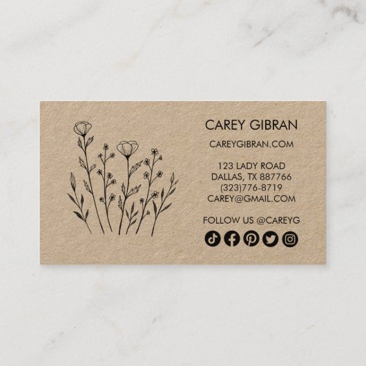 シックエレガントワイルドフラワーアートソーシャルアイコンクラフト 割引カード (裏面)