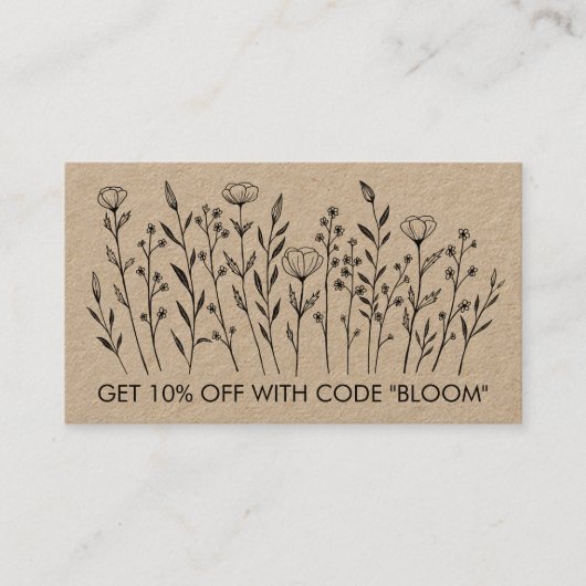 シックエレガントワイルドフラワーアートソーシャルアイコンクラフト 割引カード (正面)