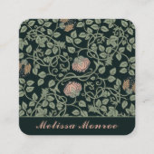 シックエレガントワイルドフラワーズボタニカルブラック&ピンク スクエア名刺 (正面)