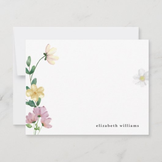 シックエレガントワイルドフラワーパーソナライズされたフローラ ノートカード (正面)