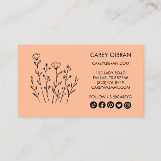 シックエレガントワイルドフラワーラインアートソーシャルアイコン 割引カード (裏面)