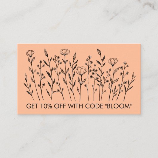 シックエレガントワイルドフラワーラインアートソーシャルアイコン 割引カード (正面)