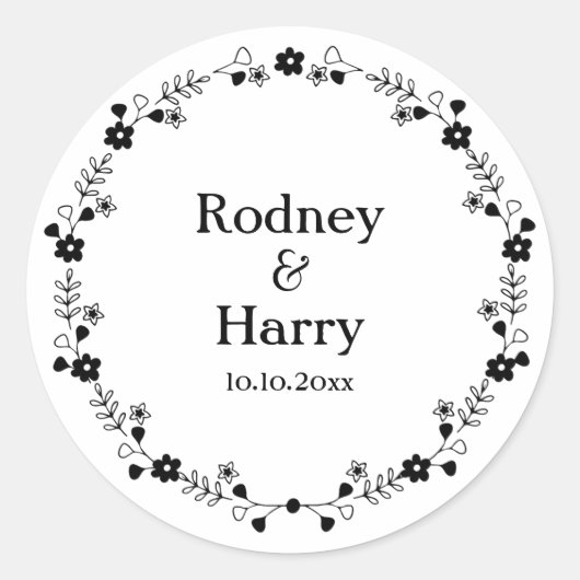 シックエレガントワイルドフラワーリース結婚ズ婚約 ラウンドシール (正面)
