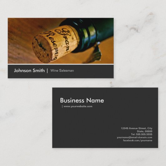 シックエレガントワインボトルセールスマン営業 名刺 (正面/裏面)