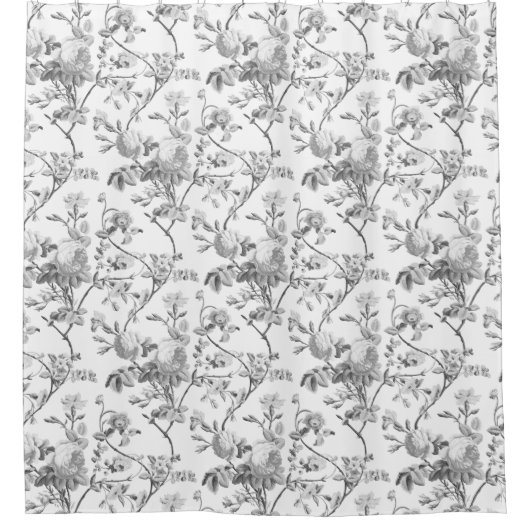 シックエレガントヴィンテージグレーバラフローラ シャワーカーテン (正面)