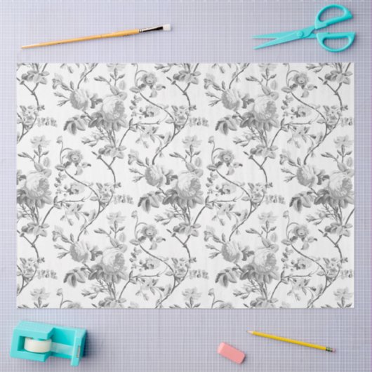 シックエレガントヴィンテージグレーバラフローラ 薄葉紙 (クラフト)