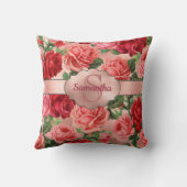 シックエレガントヴィンテージピンクレッドローズフローラ名 クッション (裏面)