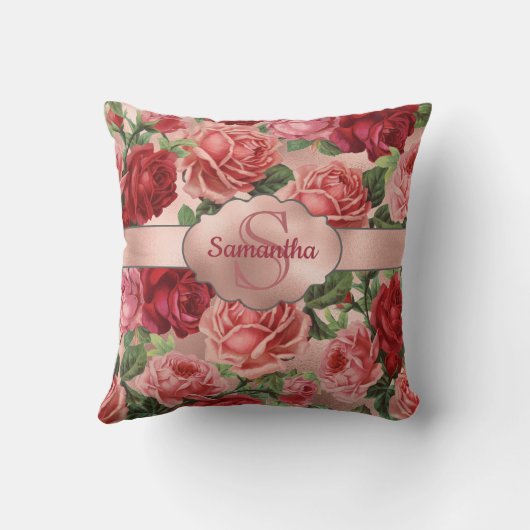 シックエレガントヴィンテージピンクレッドローズフローラ名 クッション (裏面)
