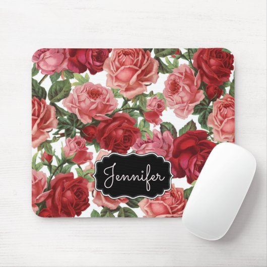 シックエレガントヴィンテージピンクレッドローズフローラ名 マウスパッド (マウス)