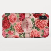 シックエレガントヴィンテージピンクレッドローズフローラ名 Case-Mate iPhoneケース (裏面(横))
