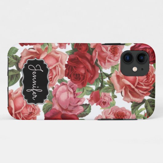 シックエレガントヴィンテージピンクレッドローズフローラ名 Case-Mate iPhoneケース (裏面(横))