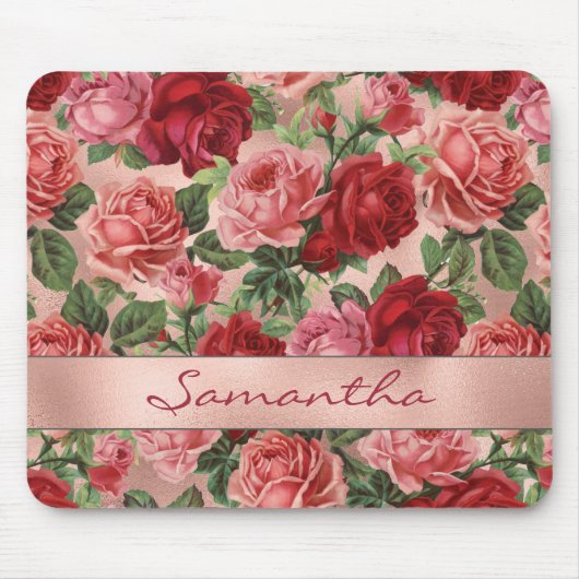 シックエレガントヴィンテージピンクレッドローゼスフローラ名 マウスパッド (正面)