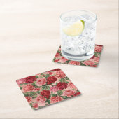 シックエレガントヴィンテージピンクレッドローゼスフローラ スクエアペーパーコースター (インサイチュ)