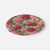 シックエレガントヴィンテージピンクレッドローゼスフローラ ペーパープレート (アングル)