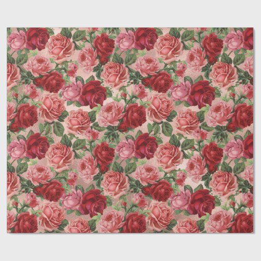 シックエレガントヴィンテージピンクレッドローゼスフローラ ラッピングペーパー (フラット)