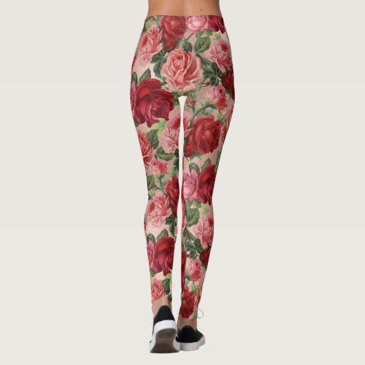 シックエレガントヴィンテージピンクレッドローゼスフローラ レギンス (裏面)