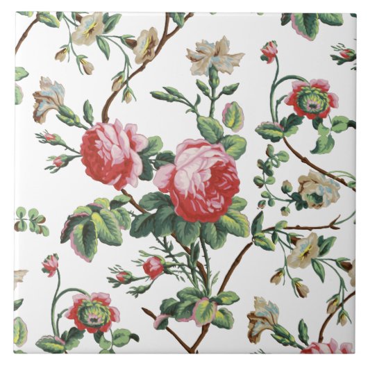 シックエレガントヴィンテージピンクローズフローラ タイル (正面)