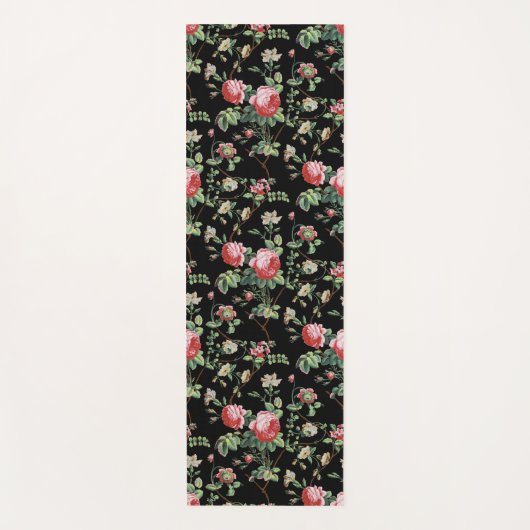 シックエレガントヴィンテージピンクローズフローラ ヨガマット (正面)