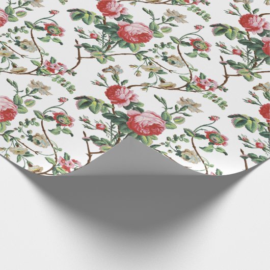 シックエレガントヴィンテージピンクローズフローラ ラッピングペーパー (角)