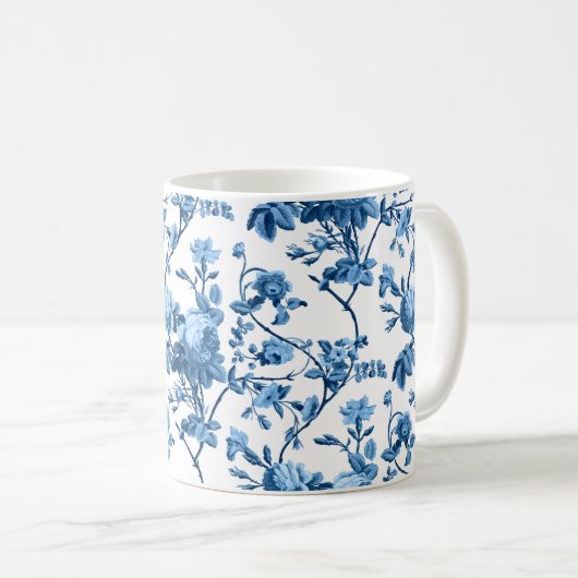 シックエレガントヴィンテージブルーバラフローラ コーヒーマグカップ (正面右)