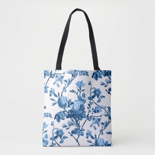 シックエレガントヴィンテージブルーバラフローラ トートバッグ (正面)