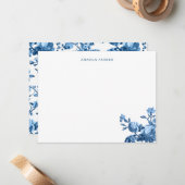 シックエレガントヴィンテージブルーバラフローラ ノートカード (正面/裏面インサイチュ)