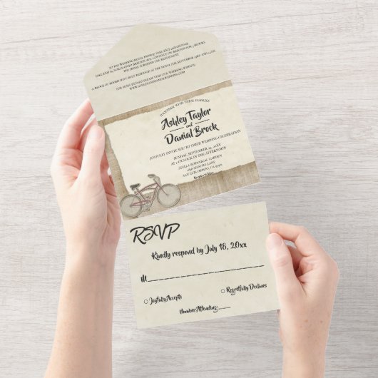 シックエレガントヴィンテージ素朴サイクリングウ結婚ィード オールインワン招待状 (貼ってはがせる)