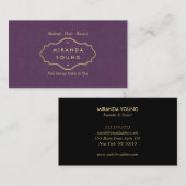 シックエレガントヴィンテージ金ゴールドエンブレムサロン、スパ紫 名刺 (正面/裏面)