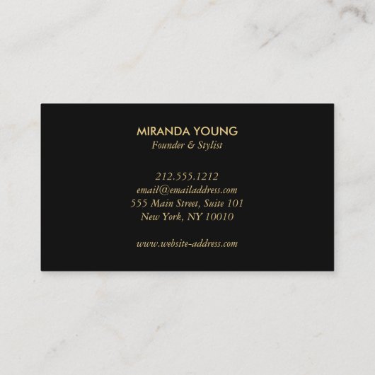 シックエレガントヴィンテージ金ゴールドエンブレムサロン、スパ紫 名刺 (裏面)