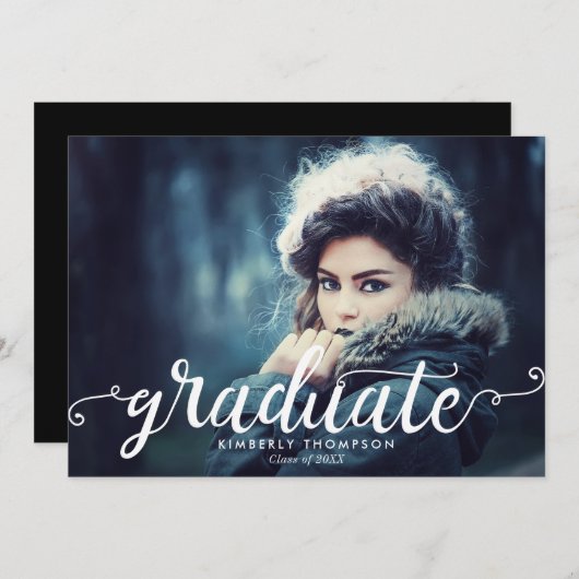 シックエレガント卒業式ハモダンンドレタリング 案内状 (正面/裏面)