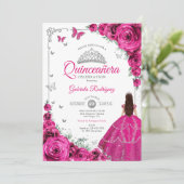 シックエレガント明るい赤紫色ピンクローズフローラキンセアニェラ 招待状 (スタンド正面)