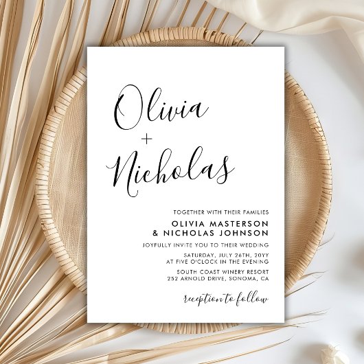 シックエレガント書道モノグラムQRコード結婚s 招待状