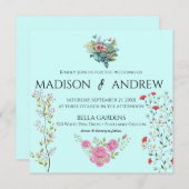 シックエレガント書道水彩青フローラ 招待状 (正面/裏面)