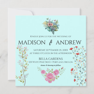 シックエレガント書道水彩青フローラ 招待状