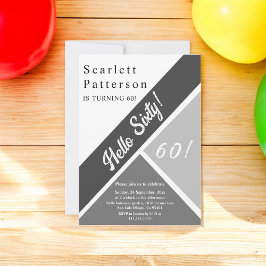 シックエレガント白黒グレー60誕生日 招待状